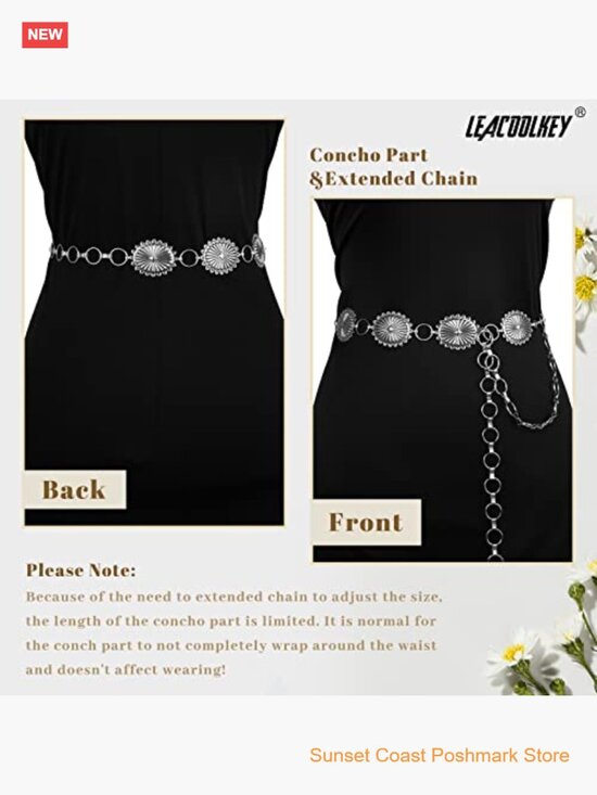 Turquoise Concho Chain Waist Belt Metal Alloy Western Cowgirl Adjustable main image 4